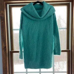 NWT Banana Republic oversized fuzzy alpaca blend Aqua Funnel Neck Sweater Dress